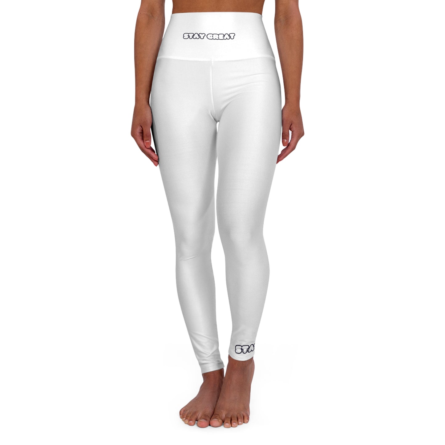 White High Waisted Yoga Leggings (AOP)