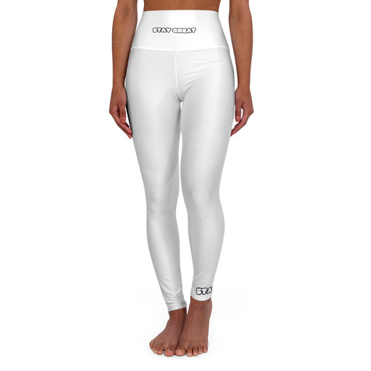 White High Waisted Yoga Leggings (AOP)